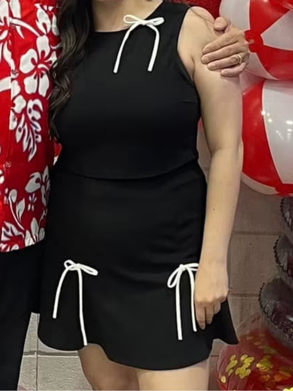 Impressions Black Mini Dress with White Bow Trim